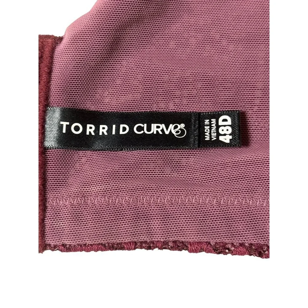 Torrid Curve Bra Size‎ 48 D Burgundy Lace Wire-Free Lightly Lined Everyday